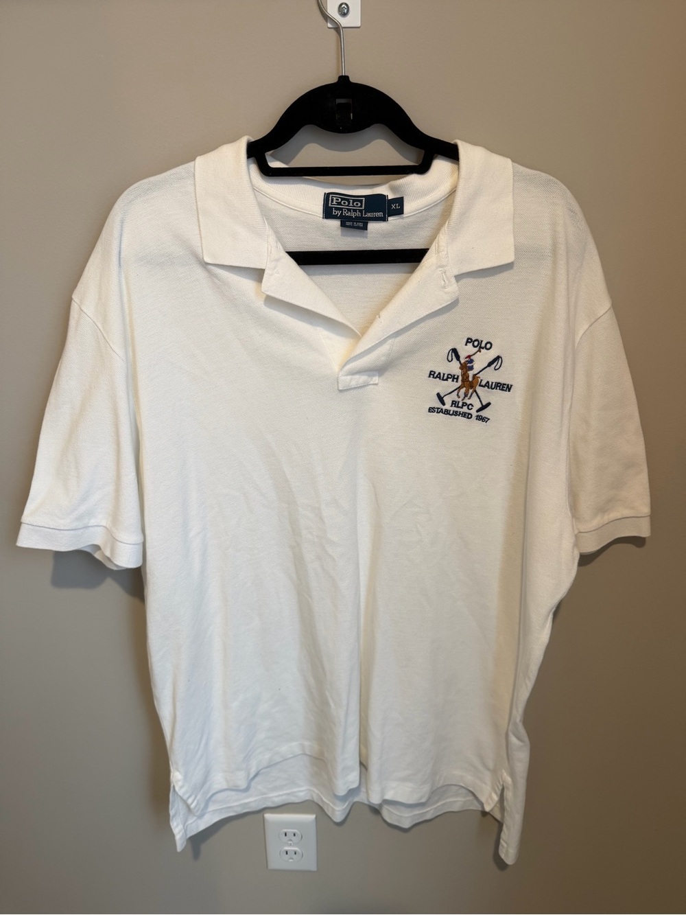 Vintage Ralph Lauren Polo Shirt XL White Crest RLPC 1967 Embroidered Pony 90s
